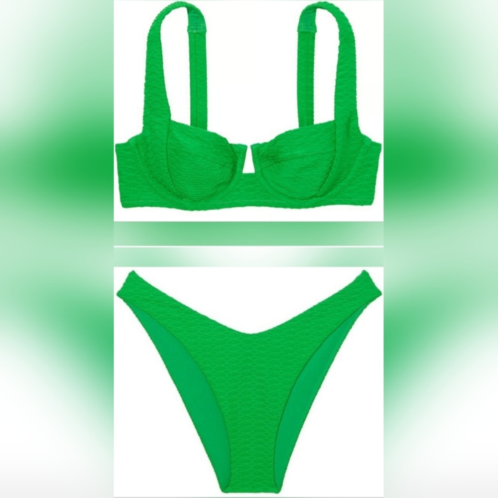 32DD/S/M VS Swim Full Coverage Bikini Top Brazilian Bikini Set Green
